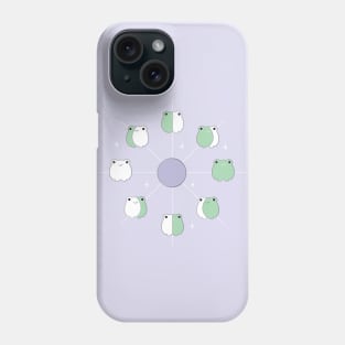 Kawaii Frog Phases of the Moon in Aesthetic Lilac and Sage Green Phone Case