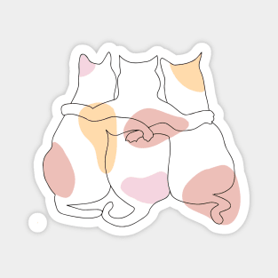 3 Cats Together Line Art Magnet