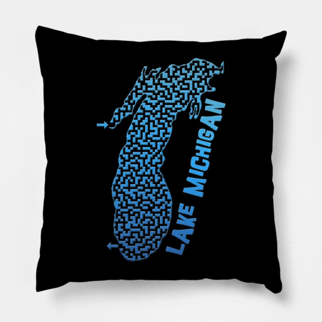 Lake Michigan Outline Maze & Labyrinth Pillow by gorff