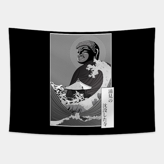 Buddha and tsunami on a temple Tapestry by Ukiyograph