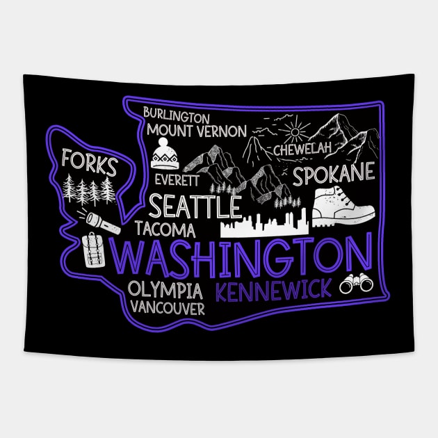 Washington Kennewick cute map Tacoma Forks Spokane Tapestry by BoogieCreates