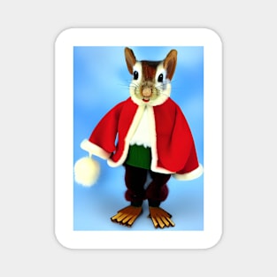 WARM RED CLOAK XMAS SQUIRREL Magnet