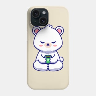 Cute Baby Polar Bear With Coffee Cup Cartoon Phone Case