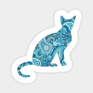 Blue Paisley Cat Silhouette Magnet