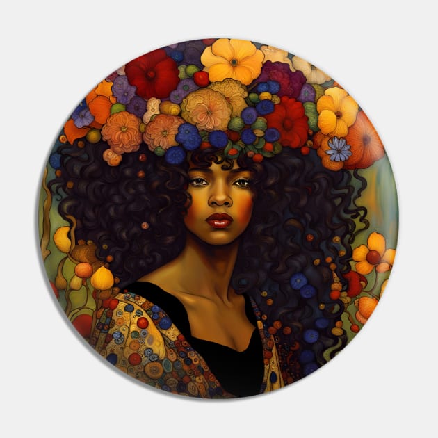 Beautiful Black Art Nouveau Woman Pin by LittleBean