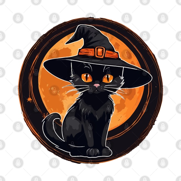 Black Cat wearing black witch Hat by kamalivan