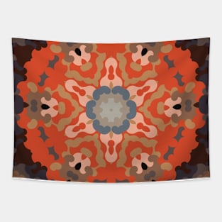 Retro Mandala Flower Orange Blue and Tan Tapestry