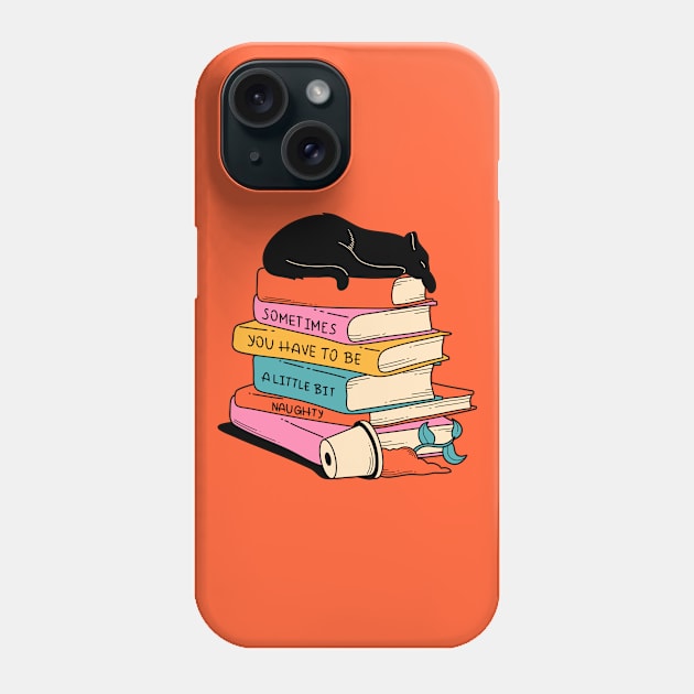 Books and Plant Black Cat in orange Phone Case by The Charcoal Cat Co.