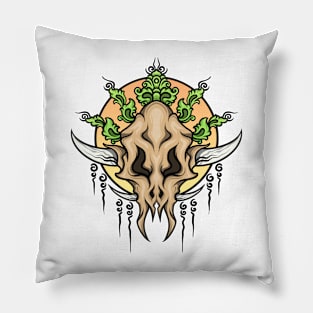 Skull Head with Colored Balinese Carving Style Pillow