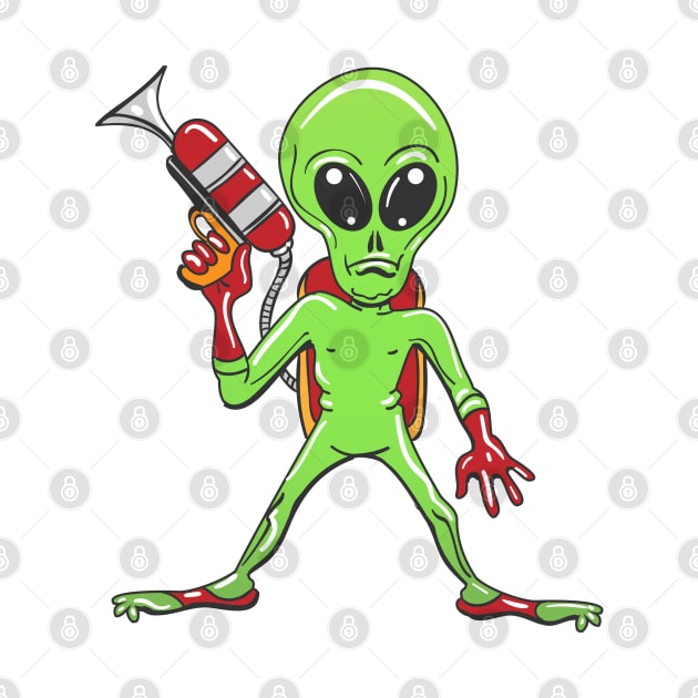 Cartoon Alien with ray gun by devaleta