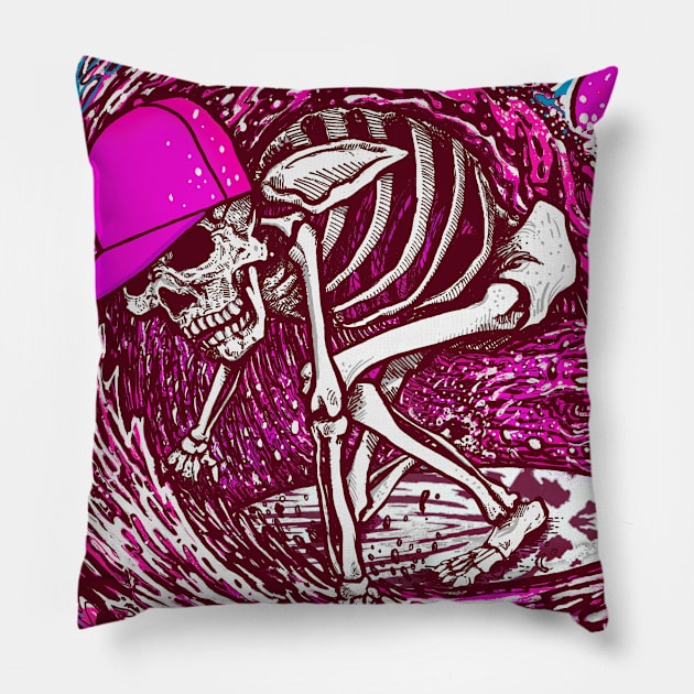 Surfer Skeleton by miskedesign Pillow by miskel