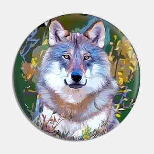 Print with colored wolf Pin