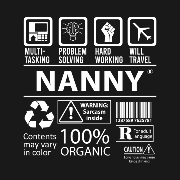 Nanny T Shirt - MultiTasking Certified Job Gift Item Tee by Aquastal