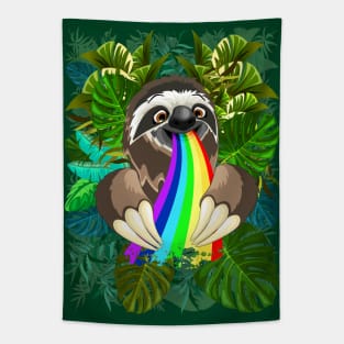 Sloth Spitting Rainbow Colors Tapestry