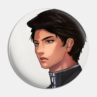 Black Hair Anime Boy Pin