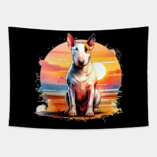 Watercolor Bull Terrier Sunset Tapestry