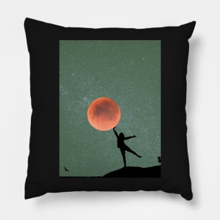 Galaxy and Moon Oneness Green Graphic Pillow