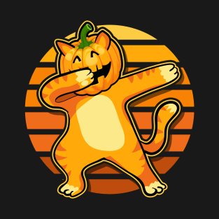 Dabbing Cat Halloween Pumpkin Dance T-Shirt