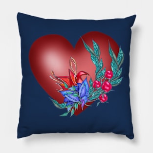 Love.Heart with watercolor flowers and leaves Pillow