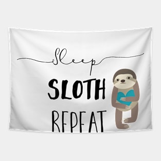 Sleep Sloth Repeat Teal White Tapestry