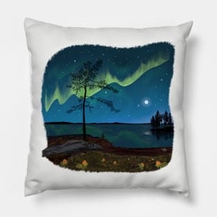 First glimmer of the Northern Lights - Autumn in Lapland Pillow