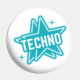 TECHNO  - 2 Stars Logo (White/blue) Pin