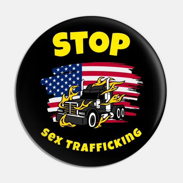 American Trucker, Stop Sex Trafficking BlkY Pin by Teamster Life