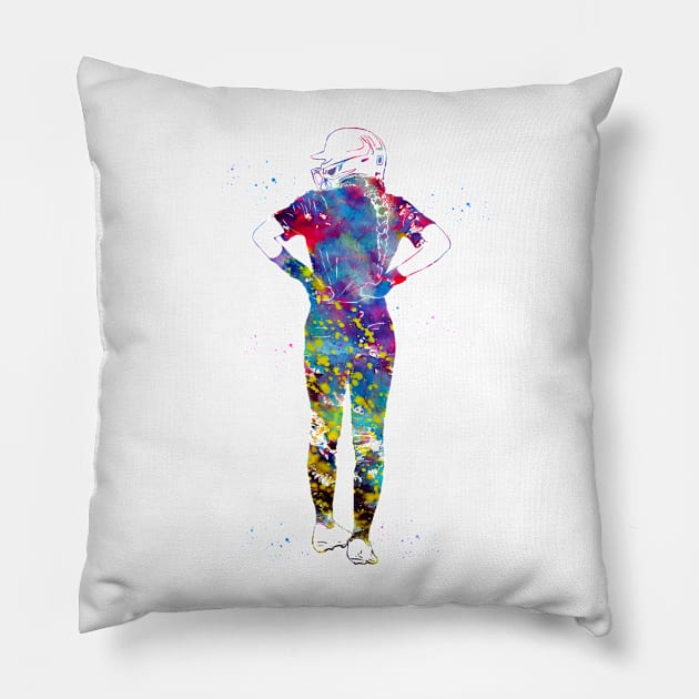 Softball Player Girl Pillow by erzebeth