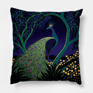 Beautiful Peacock in a Glowing Tree Pillow