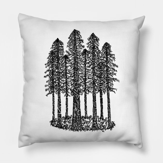 Cathedral Ring Sketch (Coastal Redwoods) Pillow by Hinterlund