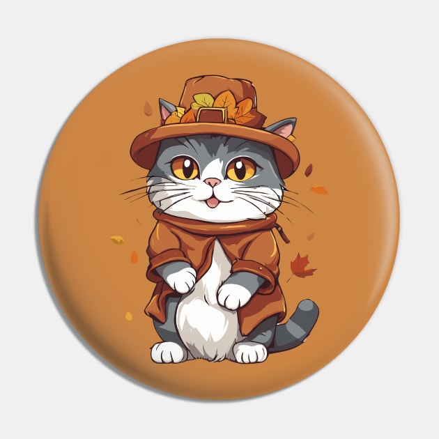 Thanksgiving Cat Pilgrim Pin by Ray Crimson