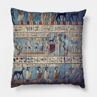 Egyptian goddess and gods, hieroglyphics, ancient relief Pillow