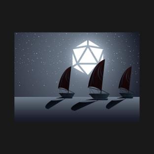 Sailing Under Polyhedral D20 Dice Moon T-Shirt