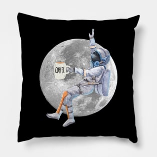 Coffee Astronaut Relaxing On The Moon Pillow