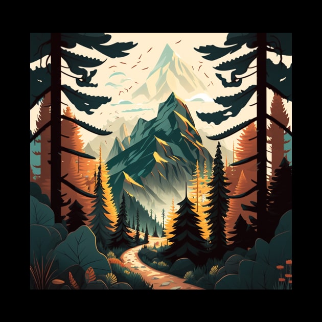 Hiking in Forest Minimal Design, Adventure Mountain by dukito