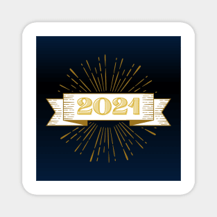 2021 happy new year holiday retro vintage theme blue gold yellow brown pattern Magnet