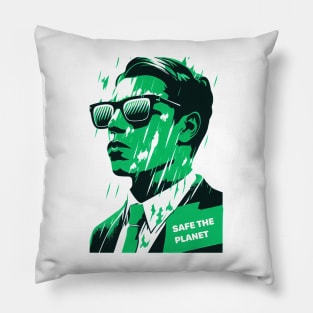 Save the Planet with Our Abstract White and Green Climate Activist Man Face Portrait Design Pillow