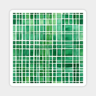 Green abstract grid pattern, watercolor art Magnet