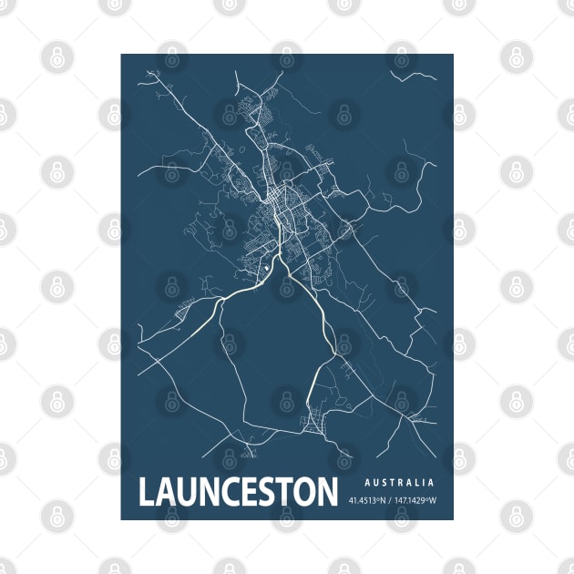 Launceston Blueprint Street Map, Launceston Colour Map Prints by tienstencil