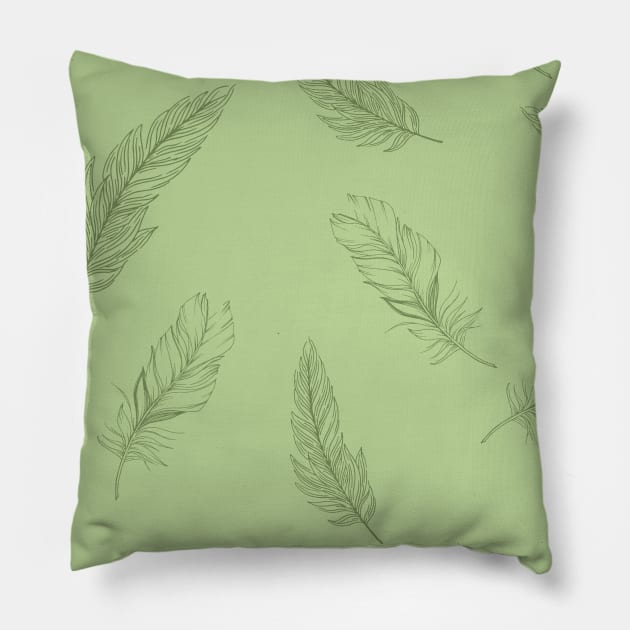 Green Feather Pattern Pillow by Design Seventytwo