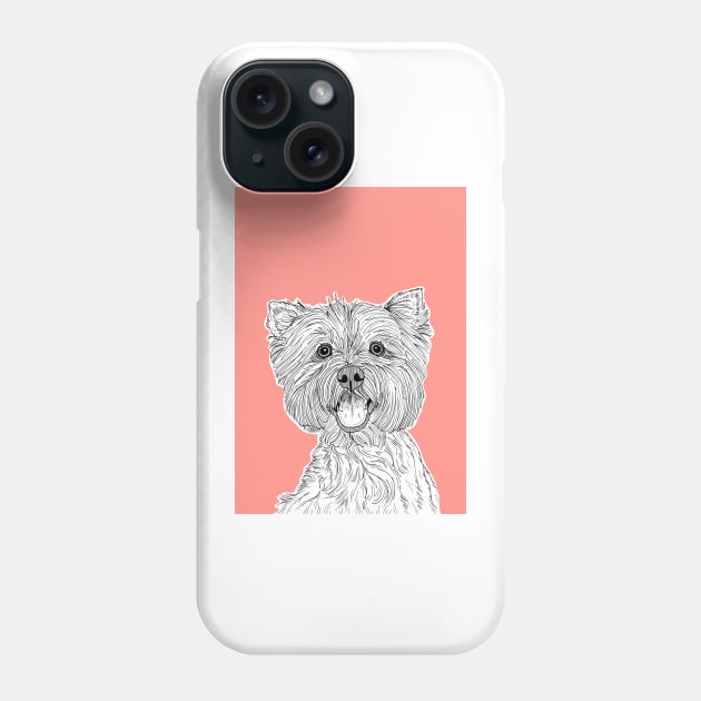 West Highland Terrier Dog Portrait ( coral background ) Phone Case by AdamRegester