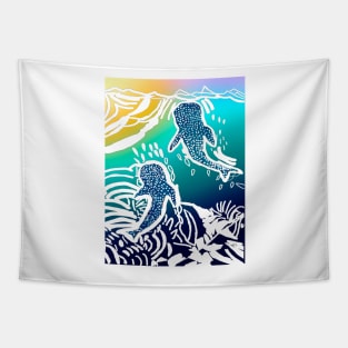 Whale sharks sunset Tapestry