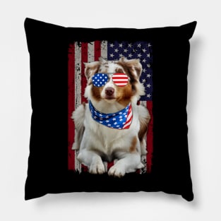 Tail Tales Shepherd Chronicles, Dog American Flag Tee for Aussie Admirers Pillow