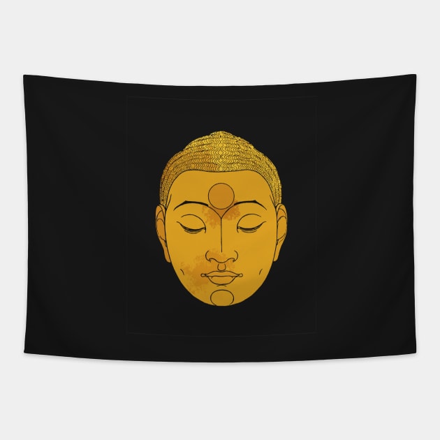 Head of Buddha by Reijer Stolk digitally recreated Tapestry by Hot-Proper-Tees