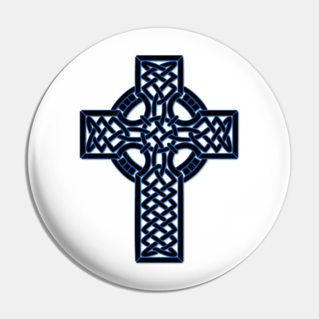 Blue Celtic Cross Medieval Artwork Pin by DesignsbyZazz
