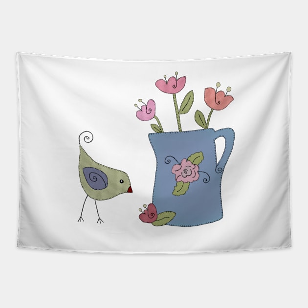 Blumenvase mit Vogel Tapestry by Blumchen