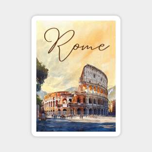 Rome Colosseum Watercolor Travel Poster – Vintage Italy Wall Art Magnet