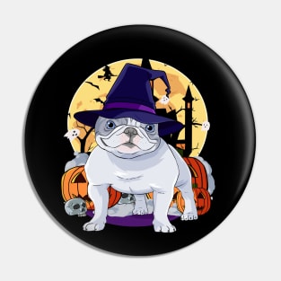 French Bulldog Happy Halloween Witch Pumpkin Pin