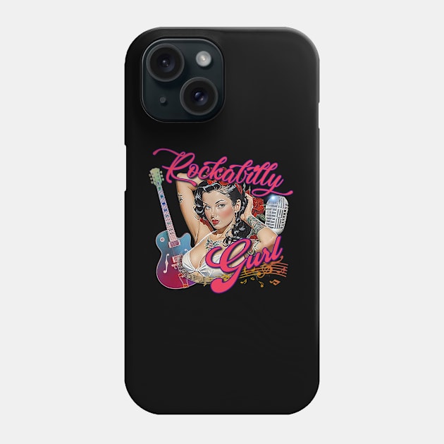 Rockabilly Music Pin Up Model Muscle Car Artwork Hot Rod Rockabilly Pin Up Tattoo Model Girl Phone Case by AGED Limited