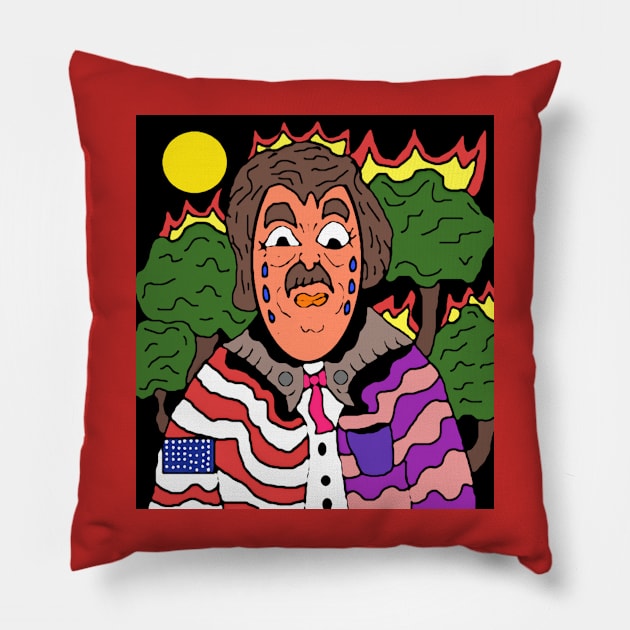 pixel art Crying Man with fiery trees portrait Pillow by Catbrat